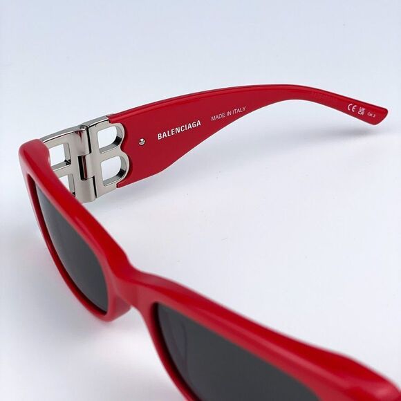 NEW Balenciaga BB0096S 015 Red Silver Logo Rectangle Unisex Sunglasses - Picture 10 of 12